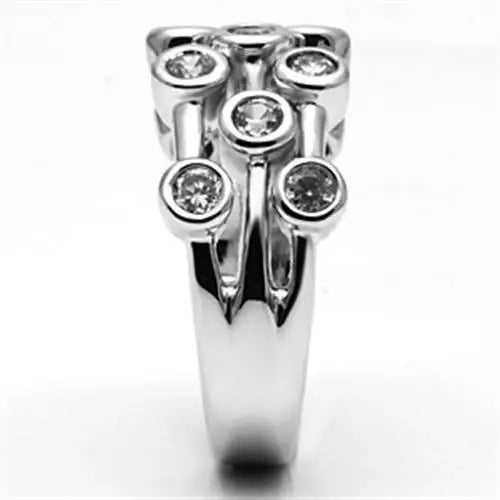 Alamode Rhodium Brass Ring with AAA Grade CZ in Clear - Alamode - Flyclothing LLC