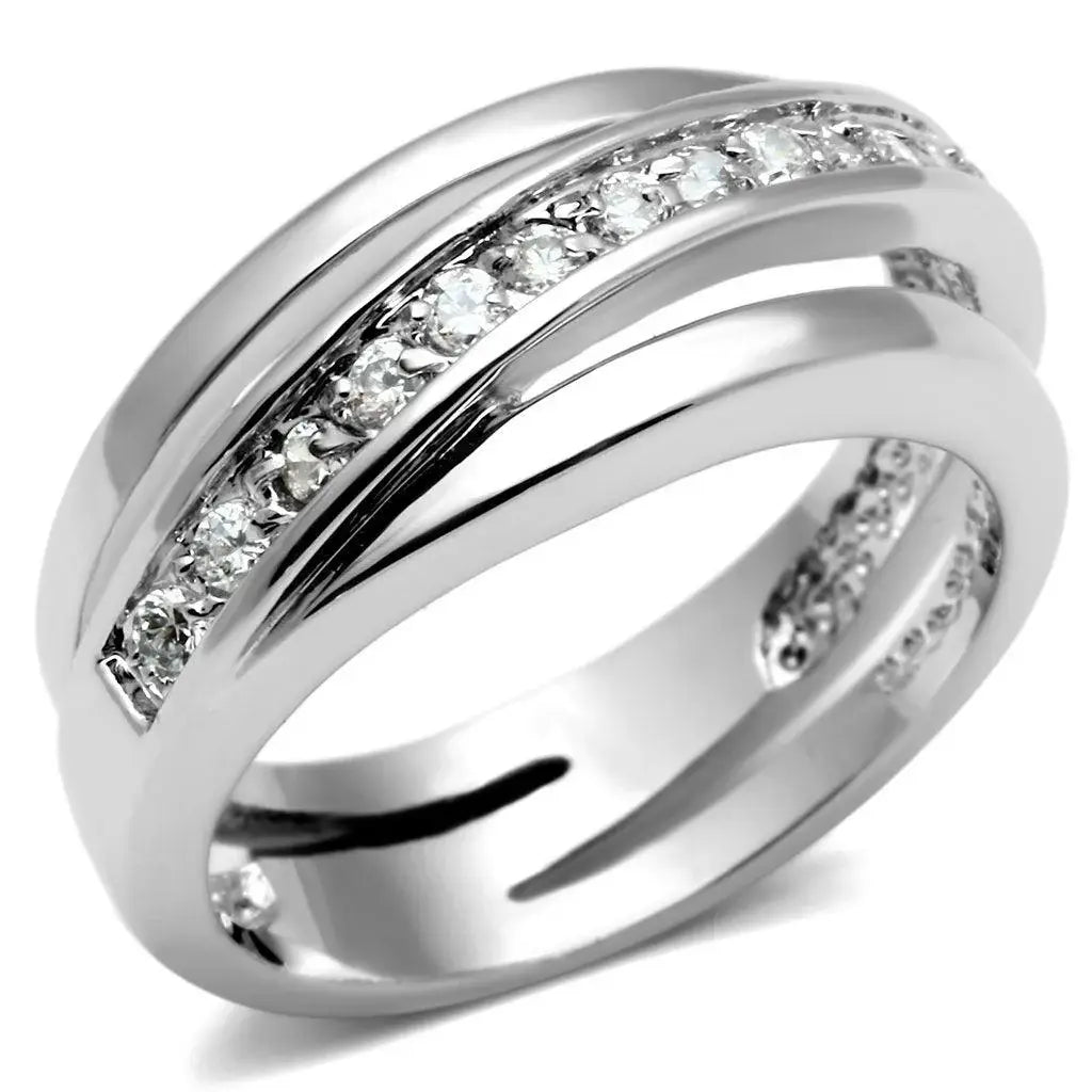 Alamode Rhodium Brass Ring with AAA Grade CZ in Clear - Alamode - Flyclothing LLC
