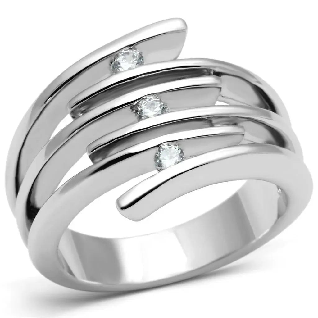 Alamode Rhodium Brass Ring with AAA Grade CZ in Clear - Alamode - Flyclothing LLC