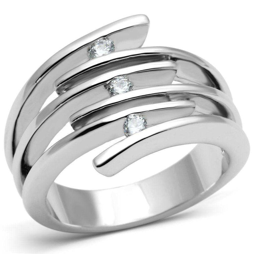 Alamode Rhodium Brass Ring with AAA Grade CZ in Clear - Alamode - Flyclothing LLC