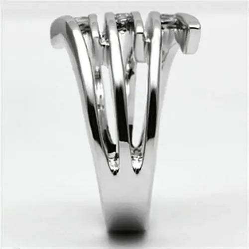 Alamode Rhodium Brass Ring with AAA Grade CZ in Clear - Alamode - Flyclothing LLC