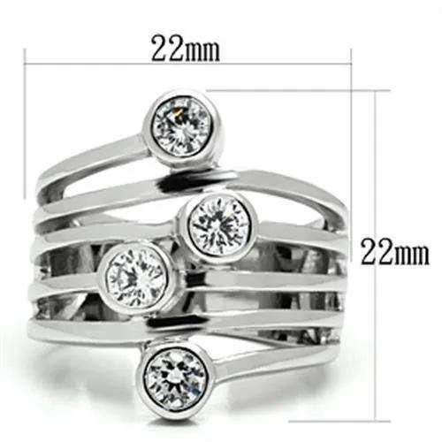 Alamode Rhodium Brass Ring with AAA Grade CZ in Clear - Alamode - Flyclothing LLC