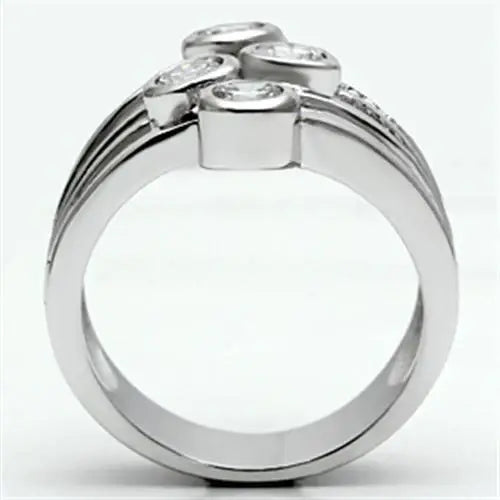 Alamode Rhodium Brass Ring with AAA Grade CZ in Clear - Alamode - Flyclothing LLC