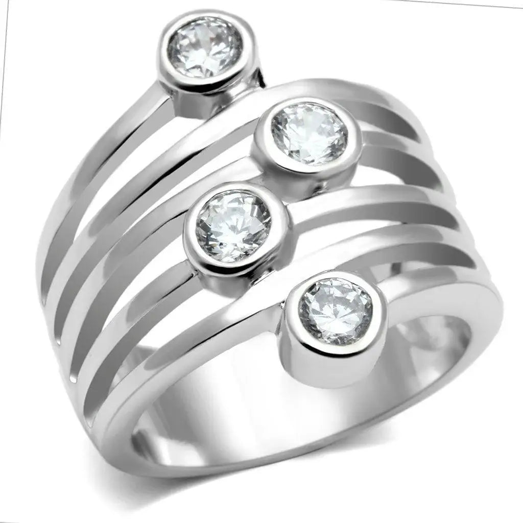 Alamode Rhodium Brass Ring with AAA Grade CZ in Clear - Alamode - Flyclothing LLC
