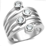 Alamode Rhodium Brass Ring with AAA Grade CZ in Clear - Alamode - Flyclothing LLC