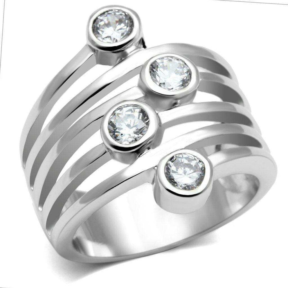 Alamode Rhodium Brass Ring with AAA Grade CZ in Clear - Alamode - Flyclothing LLC