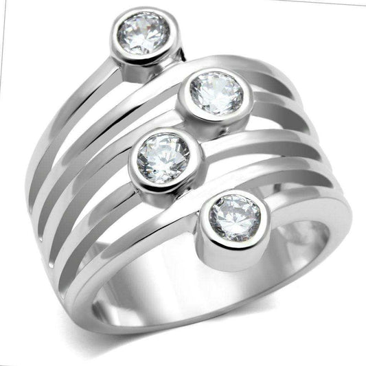 Alamode Rhodium Brass Ring with AAA Grade CZ in Clear - Alamode - Flyclothing LLC