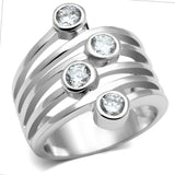 Alamode Rhodium Brass Ring with AAA Grade CZ in Clear - Alamode - Flyclothing LLC