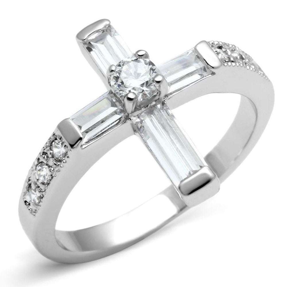 Alamode Rhodium Brass Ring with AAA Grade CZ in Clear - Alamode