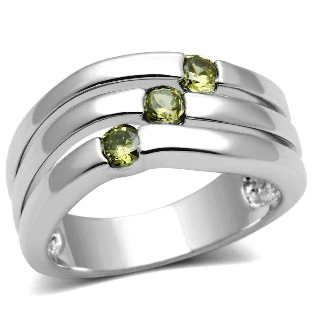 Alamode Rhodium Brass Ring with AAA Grade CZ in Olivine color - Alamode - Flyclothing LLC