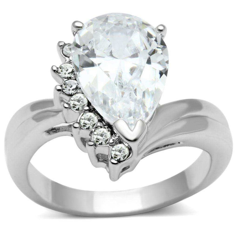 Alamode Rhodium Brass Ring with AAA Grade CZ in Clear - Alamode - Flyclothing LLC