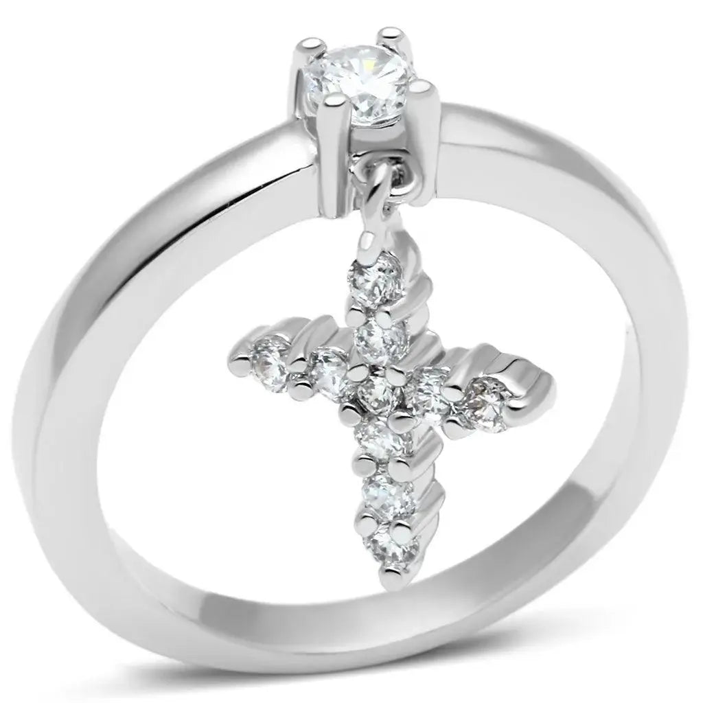 Alamode Rhodium Brass Ring with AAA Grade CZ in Clear - Alamode - Flyclothing LLC