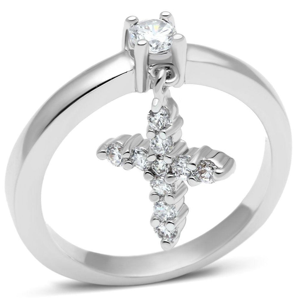 Alamode Rhodium Brass Ring with AAA Grade CZ in Clear - Alamode
