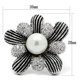 Alamode Rhodium Brass Ring with Synthetic Pearl in White - Alamode - Flyclothing LLC