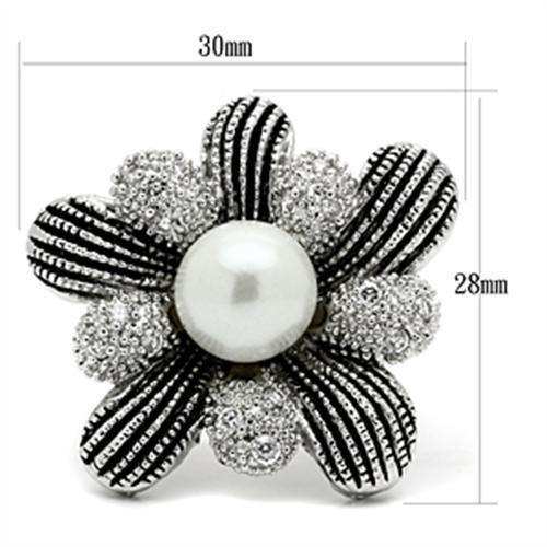 Alamode Rhodium Brass Ring with Synthetic Pearl in White - Alamode - Flyclothing LLC