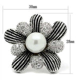 Alamode Rhodium Brass Ring with Synthetic Pearl in White - Alamode - Flyclothing LLC