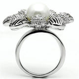 Alamode Rhodium Brass Ring with Synthetic Pearl in White - Alamode - Flyclothing LLC