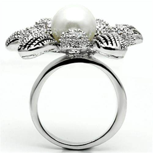 Alamode Rhodium Brass Ring with Synthetic Pearl in White - Alamode - Flyclothing LLC
