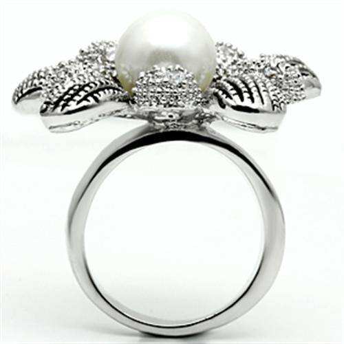 Alamode Rhodium Brass Ring with Synthetic Pearl in White - Alamode - Flyclothing LLC