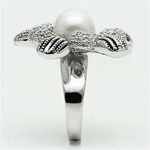 Alamode Rhodium Brass Ring with Synthetic Pearl in White - Alamode - Flyclothing LLC