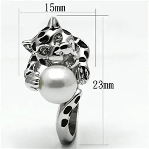 Alamode Rhodium Brass Ring with Synthetic Pearl in White - Alamode - Flyclothing LLC