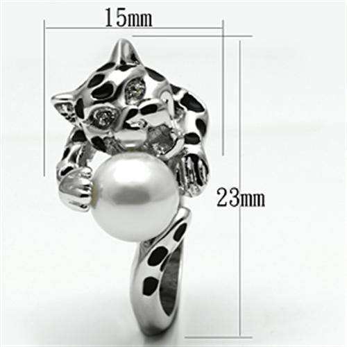 Alamode Rhodium Brass Ring with Synthetic Pearl in White - Alamode - Flyclothing LLC