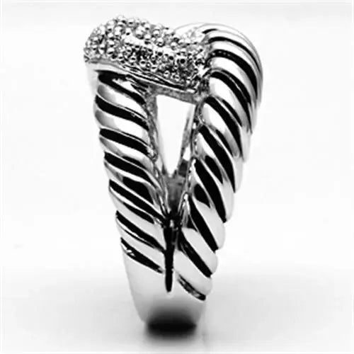 Alamode Rhodium Brass Ring with AAA Grade CZ in Clear - Alamode - Flyclothing LLC