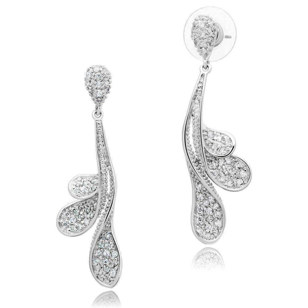 Alamode Rhodium Brass Earrings with AAA Grade CZ in Clear - Alamode - Flyclothing LLC