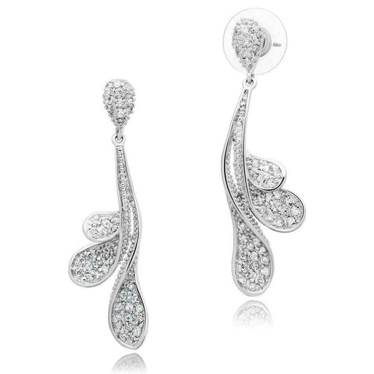 Alamode Rhodium Brass Earrings with AAA Grade CZ in Clear - Alamode - Flyclothing LLC