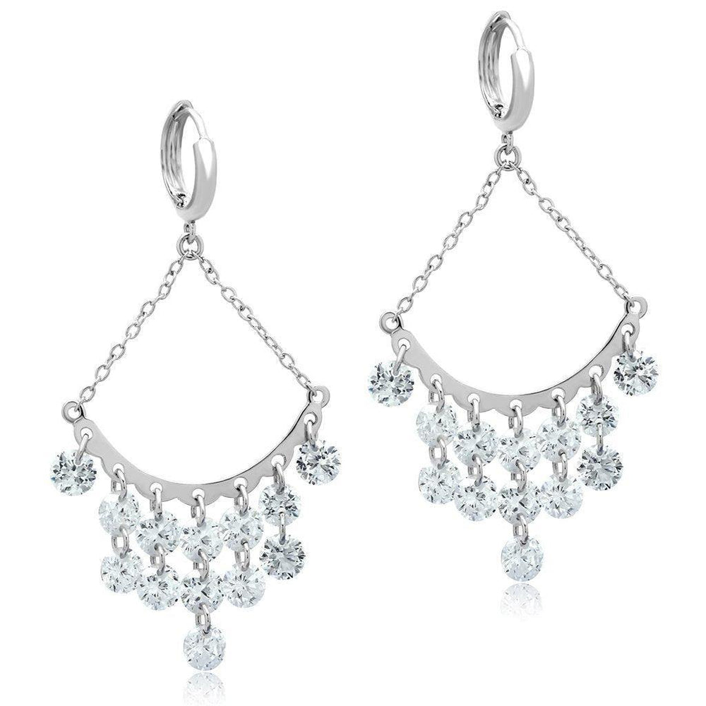 Alamode Rhodium Brass Earrings with AAA Grade CZ in Clear - Alamode