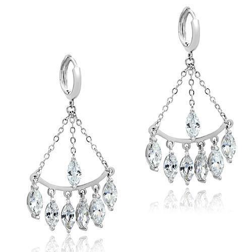 Alamode Rhodium Brass Earrings with AAA Grade CZ in Clear - Alamode