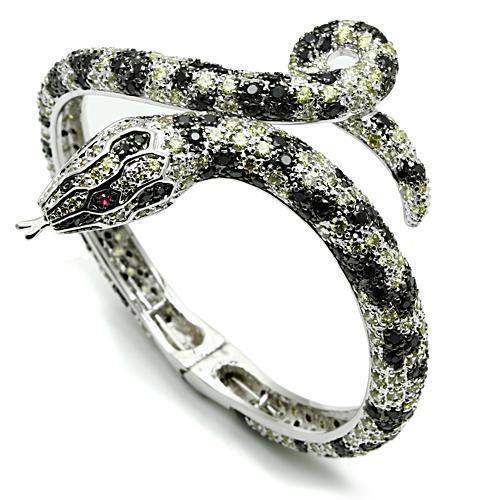 Alamode Rhodium + Ruthenium Brass Bangle with AAA Grade CZ in Multi Color - Alamode - Flyclothing LLC