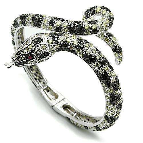 Alamode Rhodium + Ruthenium Brass Bangle with AAA Grade CZ in Multi Color - Alamode - Flyclothing LLC