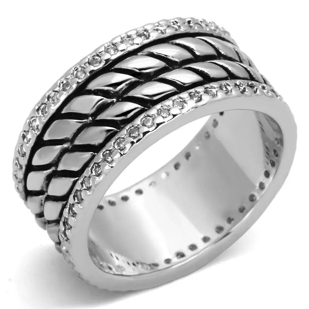 Alamode Rhodium Brass Ring with AAA Grade CZ in Clear - Alamode - Flyclothing LLC
