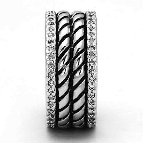 Alamode Rhodium Brass Ring with AAA Grade CZ in Clear - Alamode - Flyclothing LLC