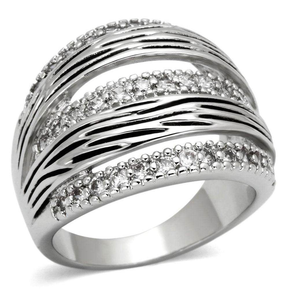 Alamode Rhodium Brass Ring with AAA Grade CZ in Clear - Alamode