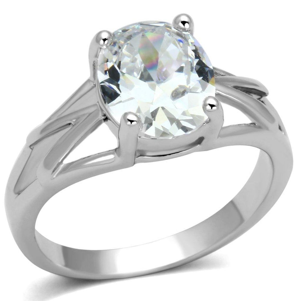 Alamode Rhodium Brass Ring with AAA Grade CZ in Clear - Alamode