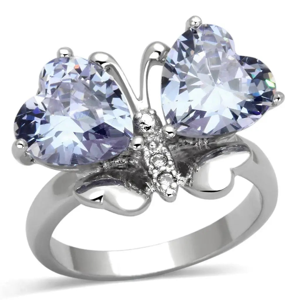 Alamode Rhodium Brass Ring with AAA Grade CZ in Light Amethyst - Alamode - Flyclothing LLC