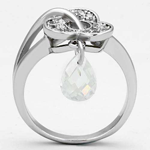 Alamode Rhodium Brass Ring with AAA Grade CZ in Clear - Alamode - Flyclothing LLC