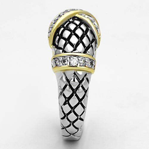 Alamode Reverse Two-Tone Brass Ring with AAA Grade CZ in Clear - Alamode - Flyclothing LLC