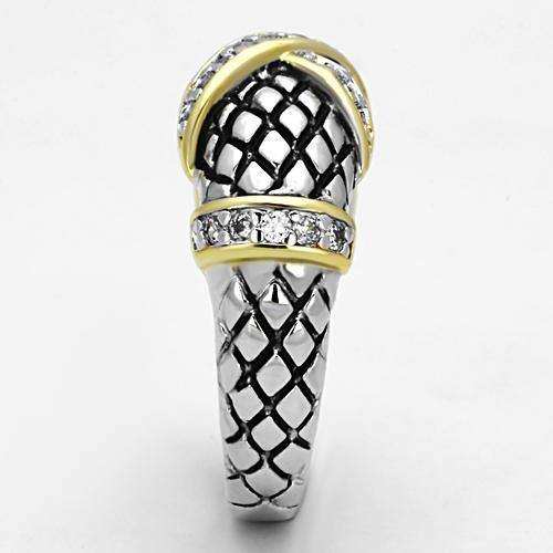Alamode Reverse Two-Tone Brass Ring with AAA Grade CZ in Clear - Alamode - Flyclothing LLC