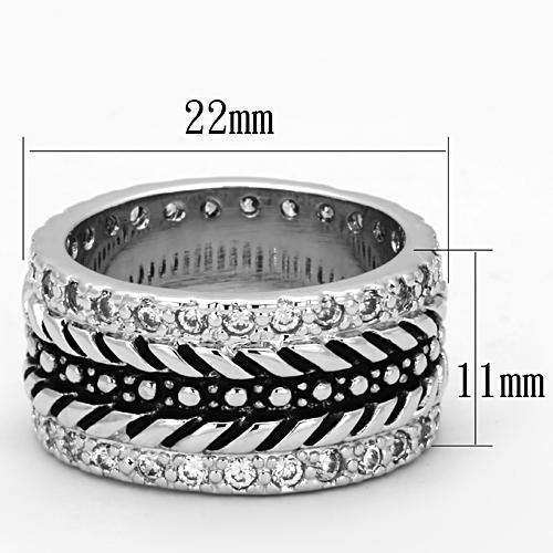 Alamode Rhodium Brass Ring with AAA Grade CZ in Clear - Alamode - Flyclothing LLC