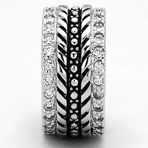 Alamode Rhodium Brass Ring with AAA Grade CZ in Clear - Alamode - Flyclothing LLC