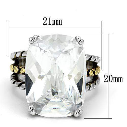Alamode Reverse Two-Tone Brass Ring with AAA Grade CZ in Clear - Alamode - Flyclothing LLC