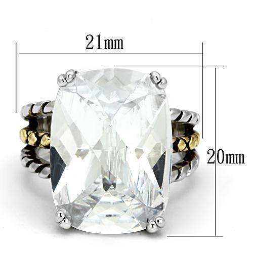 Alamode Reverse Two-Tone Brass Ring with AAA Grade CZ in Clear - Alamode - Flyclothing LLC