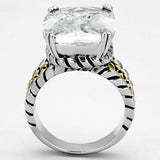 Alamode Reverse Two-Tone Brass Ring with AAA Grade CZ in Clear - Alamode