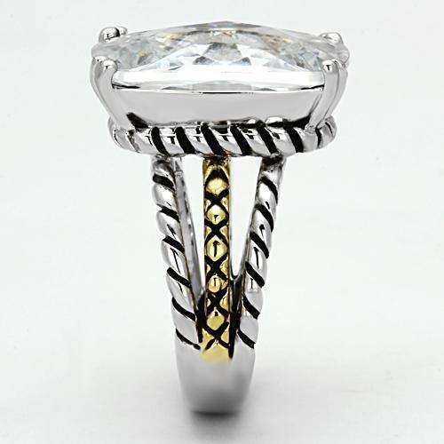 Alamode Reverse Two-Tone Brass Ring with AAA Grade CZ in Clear - Alamode - Flyclothing LLC
