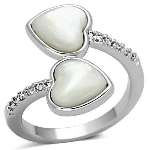 Alamode Rhodium Brass Ring with Precious Stone Conch in White - Alamode - Flyclothing LLC