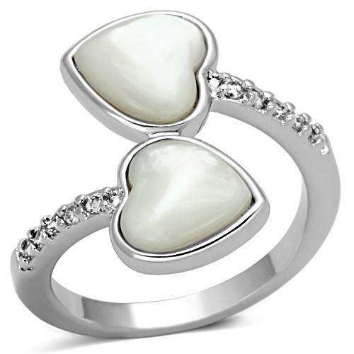 Alamode Rhodium Brass Ring with Precious Stone Conch in White - Alamode - Flyclothing LLC