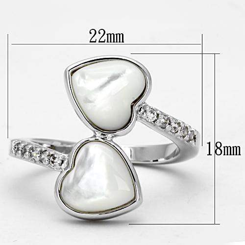 Alamode Rhodium Brass Ring with Precious Stone Conch in White - Alamode - Flyclothing LLC